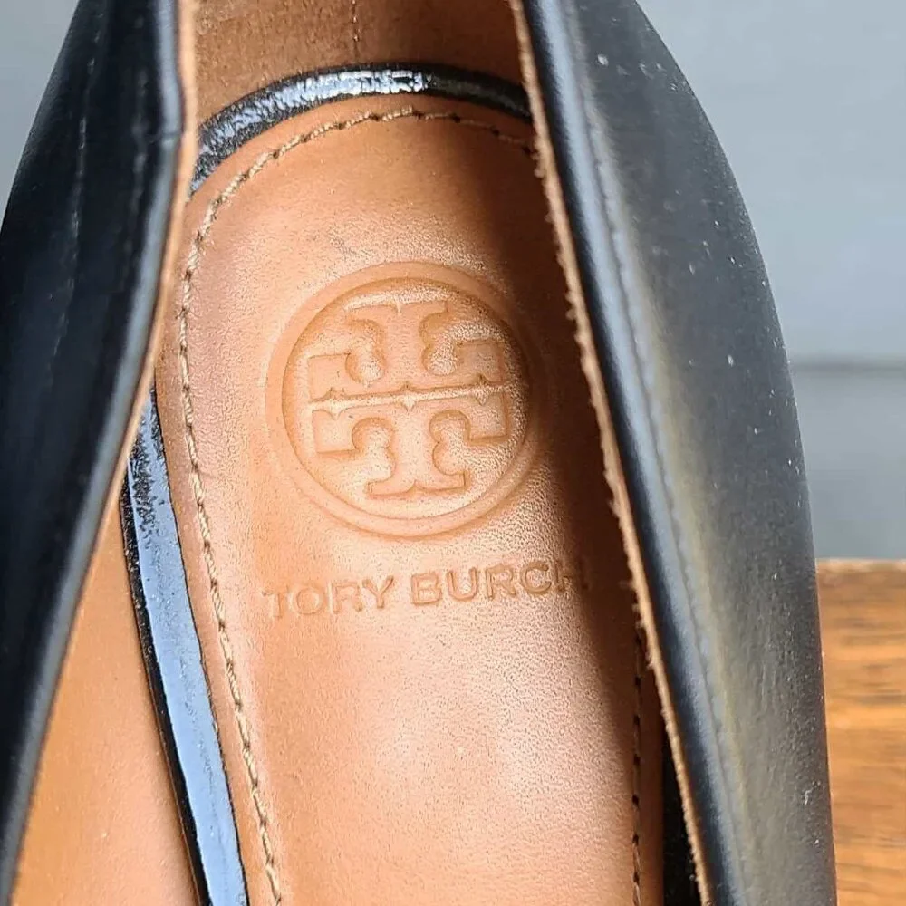 Tory Burch Everly Cap Toe Wedge Black Pumps Size 7